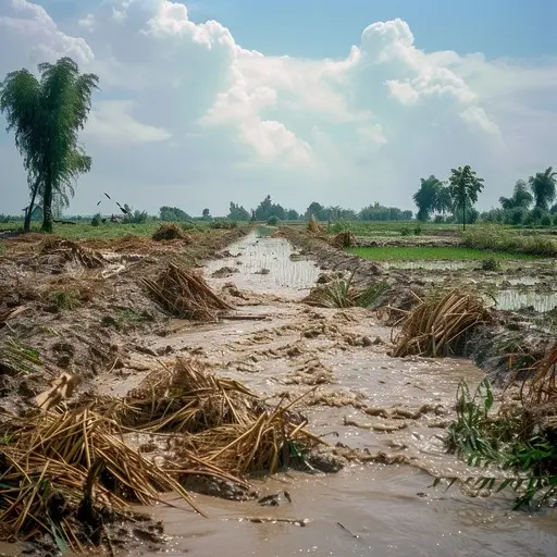 Flood-affected agricultural land highlighting need for proper farm drainage in Hyderabad